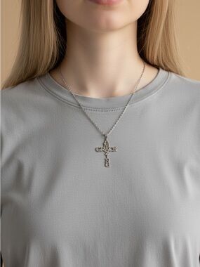 9/12 Silver Cross Name Pendant Necklace - Grace